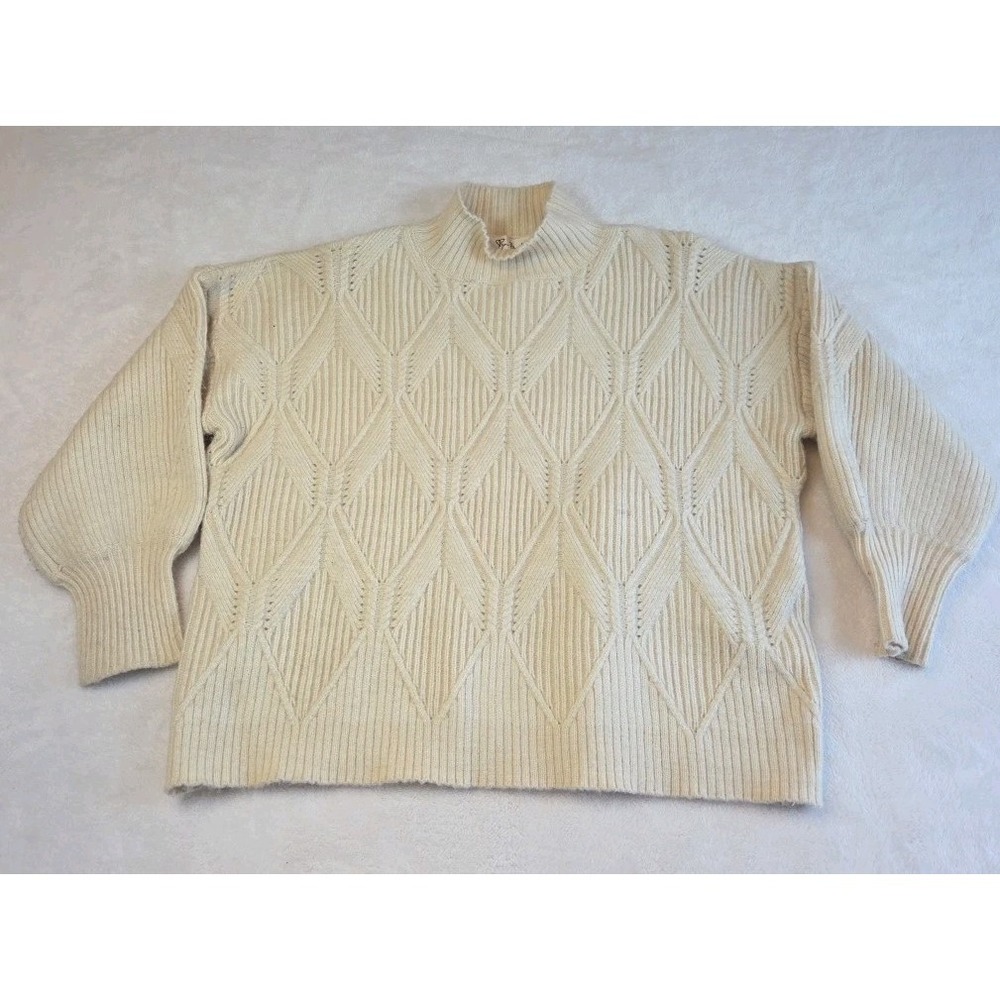 Lyn Burches Women's Sweater Size High Neck Cream 3/4 Sleeve